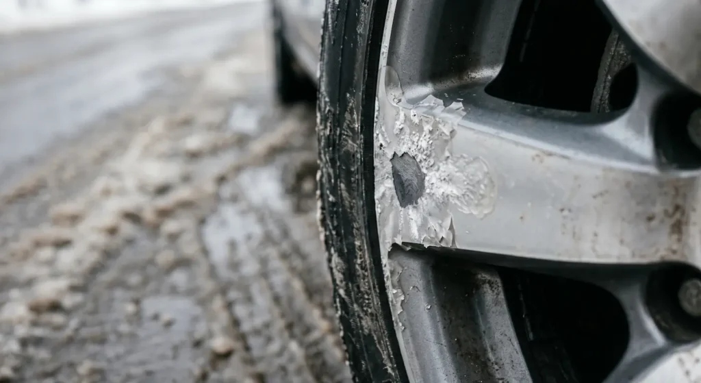 Winter Rim Protection: How GTA Drivers Beat Road Salt (2026 Guide) ❄️ 1 Road salt wheel damage and alloy wheel corrosion on a GTA vehicle