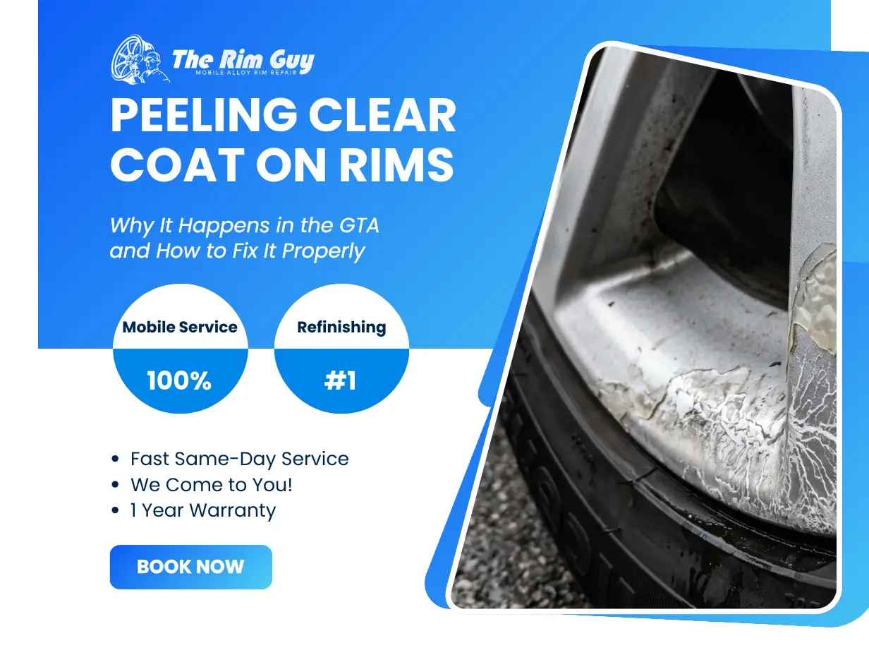 peeling clear coat on rims with white corrosion on a silver alloy wheel